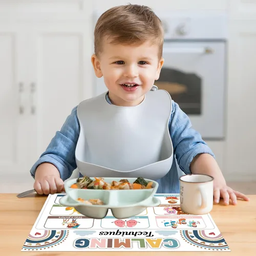 Vista 7 de Juego de 8 manteles individuales para niños y niñas con diseño de esquina relajante, diseño bohemio, para salud mental, antideslizante, lavable