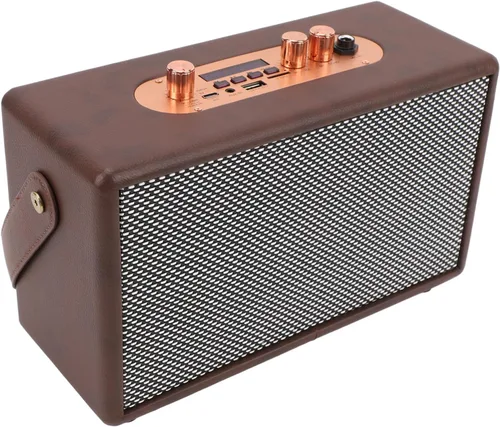 Vista 6 de Altavoz portátil retro, altavoz vintage de piel sintética con 10 W x 2 altavoces duales, tiempo de reproducción de 8 horas de duración, entrada