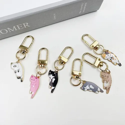 Vista 2 de COLORFUL BLING 2-6 llaveros con diseño de gato divertido de dibujos animados kawaii, regalo de cumpleaños para los amantes de los gatos