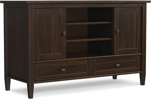 Vista 28 de SIMPLIHOME Warm Shaker - Soporte de TV de madera maciza de 72 pulgadas de Marrón rojizo