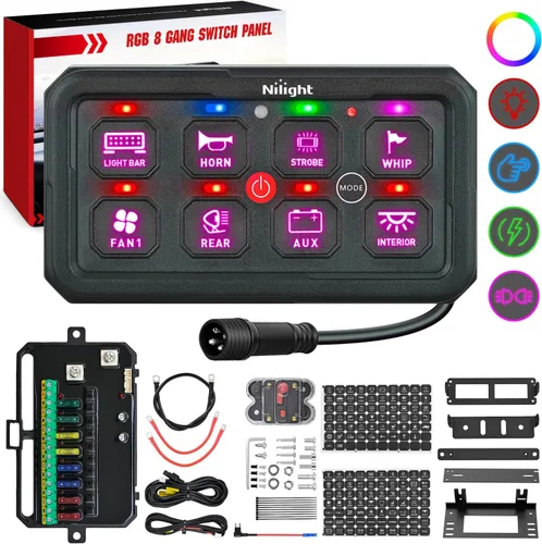 Vista 23 de Nilight Panel de Interruptores de 6 Posiciones Sistema de Relé de Control de Circuito Universal con Arnés de Cableado con Fusible LED Pod Regulable
