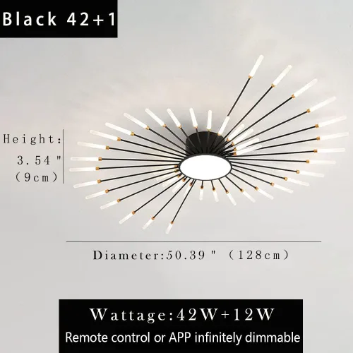 Vista 7 de Lámpara de techo LED regulable de 51 pulgadas, 42 luces de techo empotradas, lámpara de techo negra para dormitorio, sala de estar, lámpara colgante