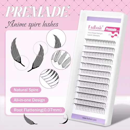 Vista 47 de FADLASH Extensiones de pestañas postizas en abanico con base puntiaguda 10D, extensiones de pestañas postizas de tallo medio, extensiones