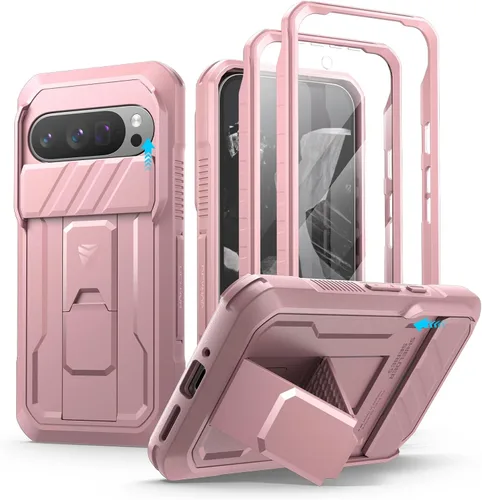 Vista 9 de Dexnor Funda para Google Pixel 9 Pro XL con cubierta deslizante para cámara y protector de pantalla integrado y soporte de alta resistencia, funda