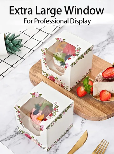 Vista 6 de Happyhiram Cajas para magdalenas, 12 unidades, rosas florales, mini caja de regalo individual para el día de la madre, hojas botánicas, recipientes
