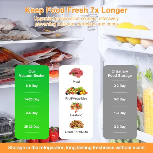 Vista 6 de Sellador al vacío, succión fuerte de 75 KPA, sellador al vacío de modos seco/húmedo para alimentos, sello extendido de 8.268 in, 40 bolsas selladas