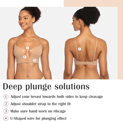 Vista 3 de DotVol Sujetador de inmersión profunda convertible para mujer, brasier sin costuras sin costuras