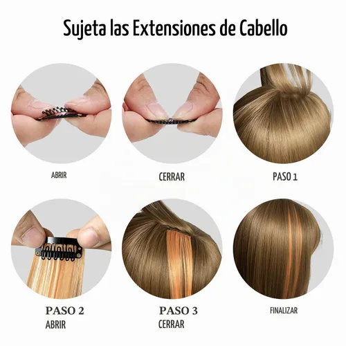 Vista 3 de 12 piezas de extensiones de cabello de color rosa intenso - Lisas multicolor con clip - 20 pulgadas arcoíris - Regalos para niños/mujeres - Fiestas