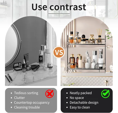 Vista 4 de Organizador de esquina de 2 niveles para encimera de baño, organizador cosmético para el cuidado de la piel, bandeja de perfume para encimera