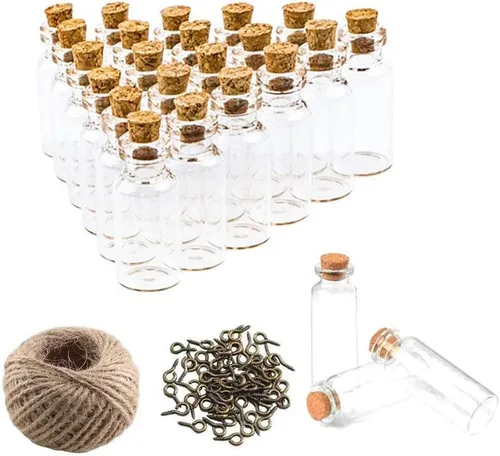 Vista 16 de 25 mini botellas de vidrio con tapas de corcho, 5 formas clásicas, pequeños frascos de vidrio, botellas de deseos, pequeños frascos decorativos