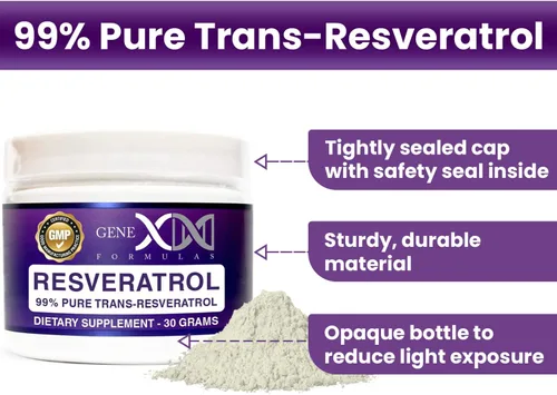 Vista 5 de GENEX Trans Resveratrol 1000 mg en polvo que sirve 99% de grado farmacéutico micronizado puro 30 porciones/1.06 oz 0.04 oz por día suministro