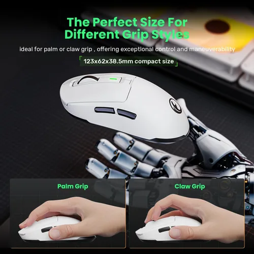 Vista 10 de G59 Ratón inalámbrico/con cable/BT 2.4G para juegos, ratón inalámbrico recargable con USB tipo C, 6 DPI ajustables, 8000 DPI máximo, 60g