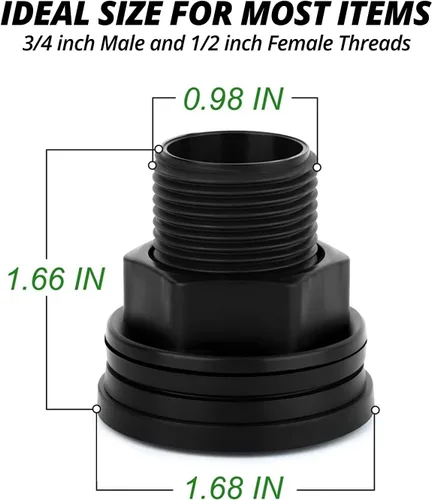 Vista 7 de Conectores de montaje de mamparo de PVC de 2 piezas, macho de 3/4 pulgadas, barril de lluvia para tanque de agua hembra de 1/2 pulgada, kit