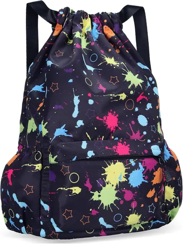 Vista 13 de Mochila con cordón para mujer, bolsa de gimnasio con cordón, resistente al agua, pequeña bolsa de cincha