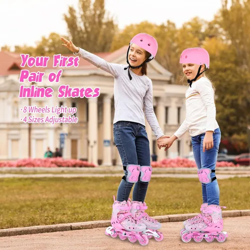 Vista 5 de Inline Skates, Adjustable Childrens Inline Skates with Light up Wheels for Girls, Boys, Teens, Beginner with Protective Gears and Carry Bag