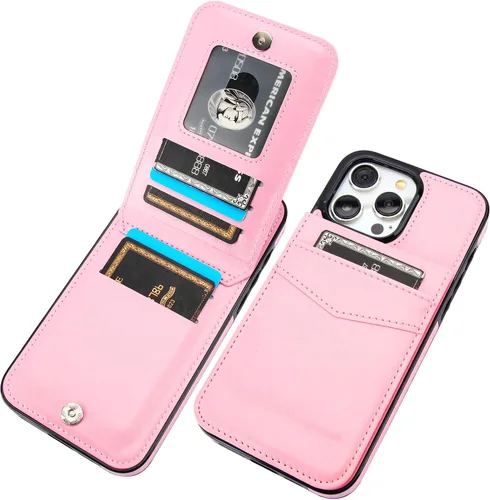 Vista 16 de KIHUWEY Compatible con iPhone 15 Pro Max Funda Billetera con Soporte para Tarjeta de Crédito, Tapa de Cuero Premium con Cierre Magnético y Soporte