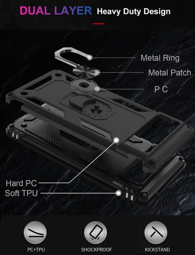 Vista 2 de IKAZZ Funda adecuada para Google Pixel 6, grado militar, a prueba de golpes, resistente, para pasar la prueba de caída de 16 pies con soporte Negro