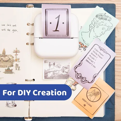 Vista 8 de Phomemo T02 - Juego de impresora con 3 rollos de impresora sin tinta de papel, mini impresora de calcomanías para impresora Bluetooth térmica