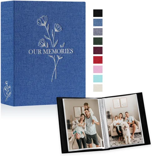 Vista 37 de Lanpn Álbumes de fotos pequeños de 4 x 6 pulgadas, 50 imágenes, paquete de 2 unidades, mini capacidad de lino Our Memories, juego de bolsillos