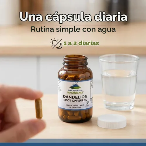 Vista 4 de Pure Mountain Botanicals Cápsulas de raíz de diente de león, suplemento orgánico de 450 mg, 90 pastillas de diente de león veganas kosher sin OMG