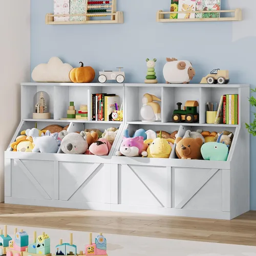 Vista 16 de Estantería y almacenamiento de juguetes para niños, organizador de Blanco antiguo