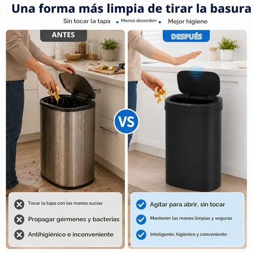Vista 7 de Bote de basura sin contacto de 13 galones, negro, plástico PP Azul