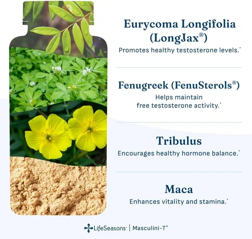 Vista 4 de LifeSeasons Masculini-T - Suplemento de apoyo de testosterona - Mejora los aspectos mentales y físicos del rendimiento sexual y atlético - Apoya