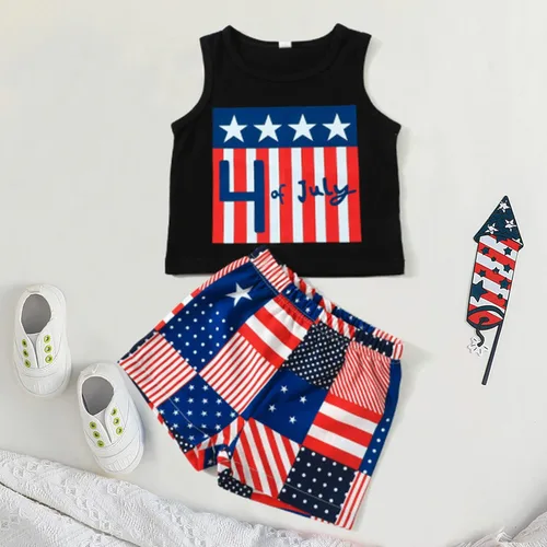 Vista 2 de ropa de niños de 2 a 4 años Toddler Boys Independence Day 4 of July Sleeveless Letter Prints T Shirt Tops Vest