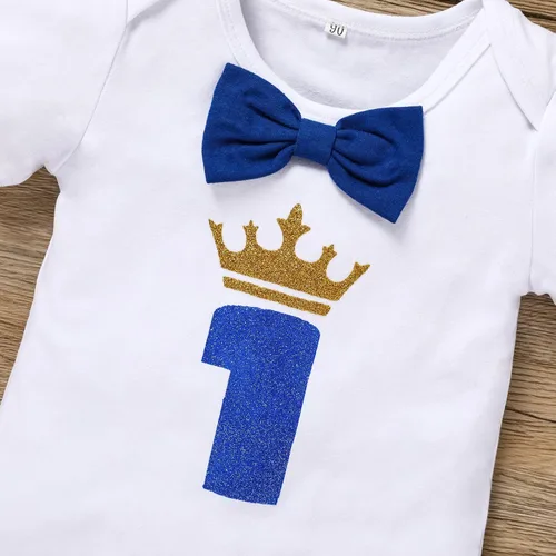 Vista 4 de GRNSHTS Ropa divertida de primer cumpleaños para bebé niño, mameluco con pajarita, mameluco para tartas