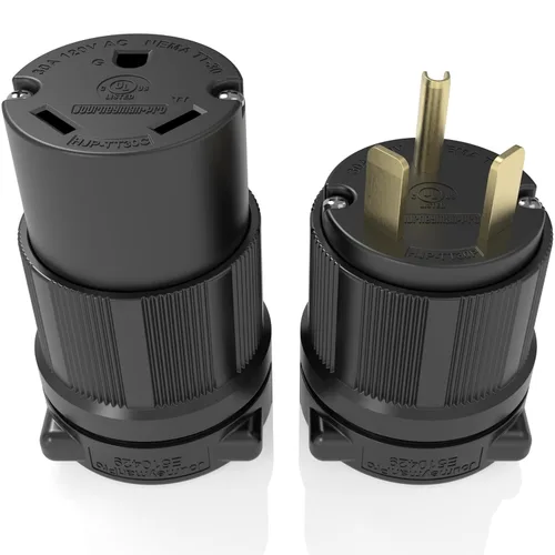 Vista 6 de Journeyman-Pro NEMA TT-30P, 30 amperios, 125 voltios, 3 clavijas macho de hoja recta de 3 clavijas, conector de enchufe para remolque, color negro