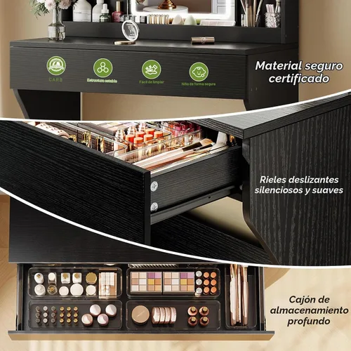 Vista 6 de Escritorio de maquillaje pequeño iluminado negro