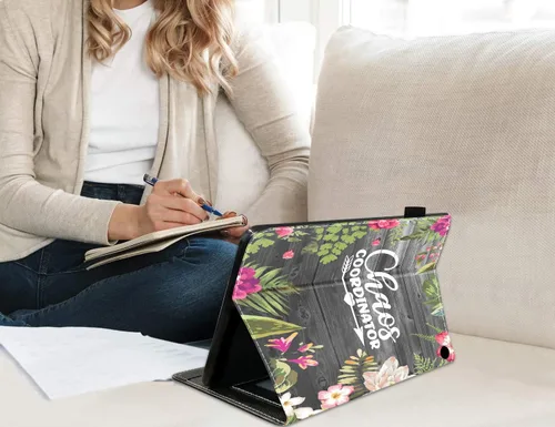 Vista 4 de Funda para tablet Kindle Fire 7 (12ª generación, versión 2022) último modelo de 7 pulgadas, funda delgada de piel sintética con soporte para tarjeta