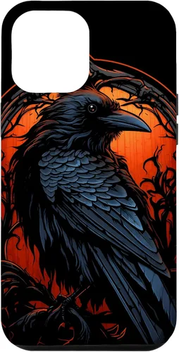 Vista 26 de Funda estética oscura para iPhone 17, diseño de cuervo gótico, diseño de pájaro de cuervo y pájaro oculto
