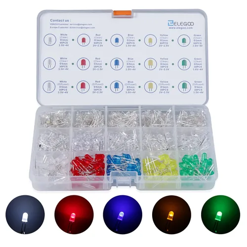 Vista 8 de Elegoo kit de led surtidos transparentes y difusos de 3mm y 5mm, US-EL-CP-010, 0.15watts