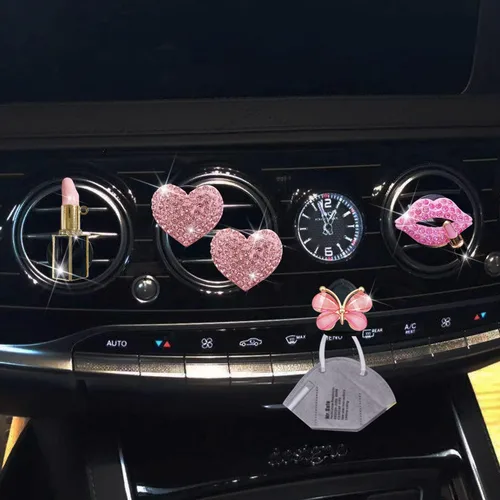 Vista 5 de Bling Heart 4 Piezas Clips de Ventilación de Labios Rosados + Gancho para Máscara de Mariposa