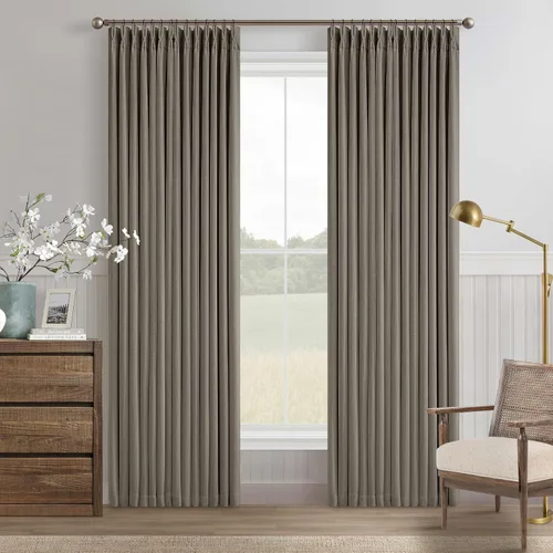 Vista 110 de Juego de 2 paneles de cortinas plisadas negras de 80 pulgadas para sala de estar, cortinas plisadas de lino con forro de 80 pulgadas de largo, 100%
