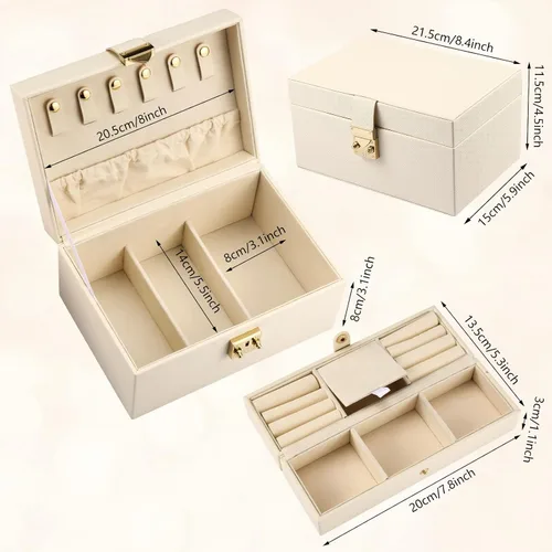 Vista 5 de CHFONG Joyero de 2 capas de piel sintética soporte de joyería portátil de viaje extraíble para collares aretes anillos pulseras joyeros organizador