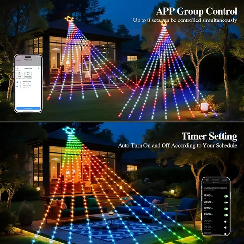 Vista 5 de FANCILLUMA Luces de Cadena de Estrella para Decoraciones de Navidad de Exterior de 11.8 pies, Control Remoto de Aplicación Inteligente RGB que