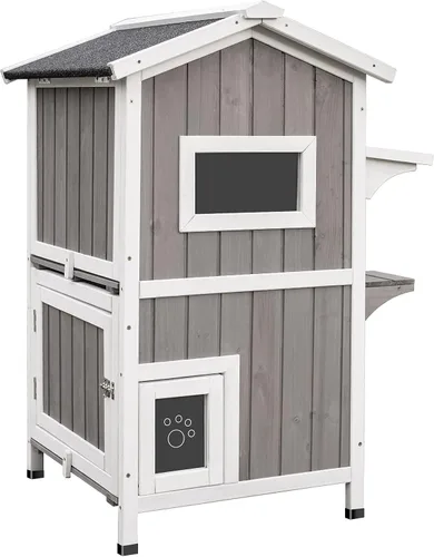 Vista 11 de PetsCosset Casa Aislada para Gatos de Exterior Resistente a la Intemperie con Aislamiento Integral de Dos Pisos de Madera Refugio para Gatos Ferales