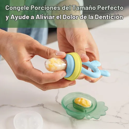 Vista 3 de haakaa Comedor de alimentos de frutas para bebé y mini bandeja de picar con congelador, moldes de piruleta de leche materna para alivio de Azul
