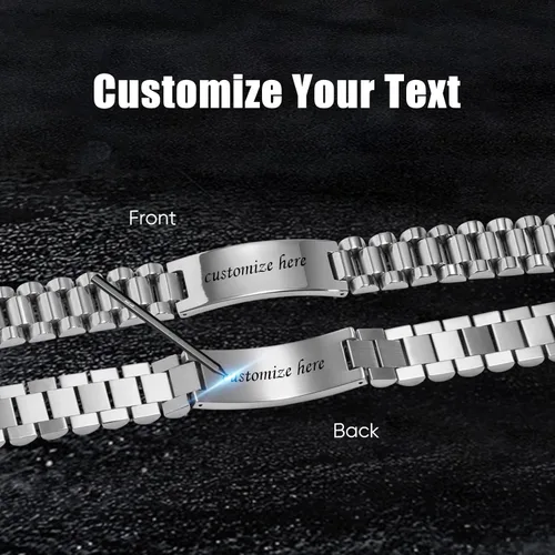 Vista 3 de Hisatan Personalized Engrave Men's Stainless Steel Chain Classic Watch Band ID Tag Identification Bracelets for Men