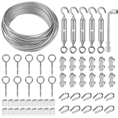 Vista 10 de Kit de enrejado de alambre TooTaci, cable de 50 pies 1/16" de acero inoxidable recubierto de vinilo, kit tensor tensor de M5, cable de acero