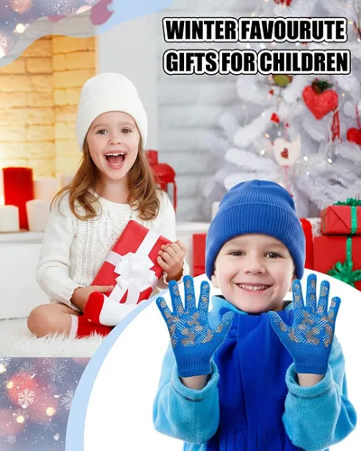 Vista 6 de Paquete de 100 gorros y guantes antideslizantes para niños, gorro de punto cálido, guantes de invierno a granel para niños y niñas