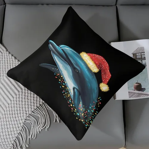 Vista 6 de Fundas de almohada de satén, fundas de almohada con sombrero de Papá Noel, fundas de almohada para amantes de los delfines, almohadas con cremallera