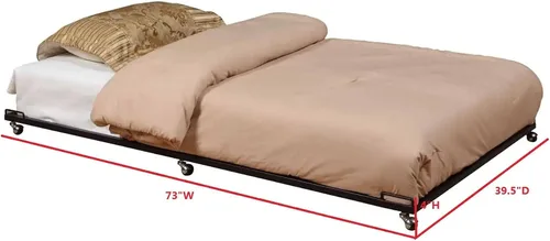 Vista 8 de Kings Brand Furniture - Cama de día de tamaño individual de metal negro (sofá cama) con nido enrollable