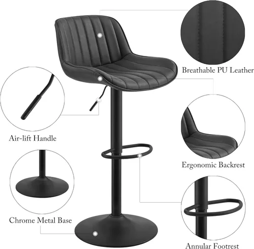 Vista 6 de Fat Ant Juego de 2 taburetes de bar ajustables de piel sintética, sillas de bar giratorias con respaldo, taburete de isla de cocina moderno tapizado