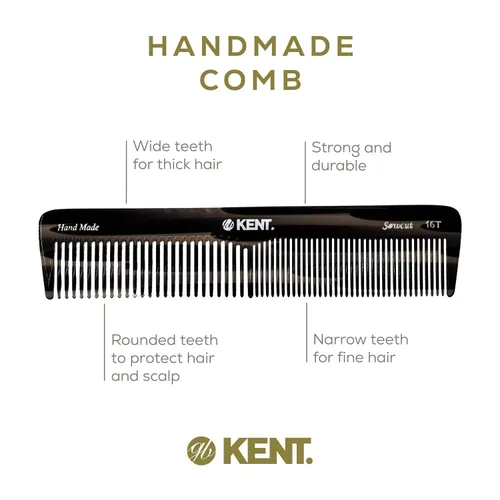 Vista 5 de Kent 16T-16TG Peine de dientes finos y dientes anchos para aseo diario, peine de peinado hecho a mano para todo tipo de cabello, peines para peinar