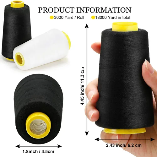 Vista 5 de BBTO 6 rollos de 3000 yardas cada bobina de cono de hilo de servidor para máquina de coser, hilo de poliéster para acolchado overlock