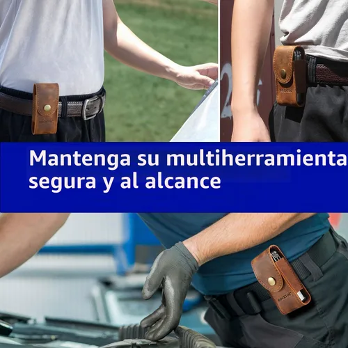 Vista 5 de Funda multiherramienta, funda de cuero con cierre de presión premium para cinturón, funda de cuchillo multiherramienta de 4.2" para EDC, camping