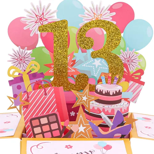 Vista 3 de CIEHER Tarjeta desplegable de cumpleaños número 13 para adolescentes, tarjeta de felicitación 3D única, regalos de cumpleaños para niñas y niños
